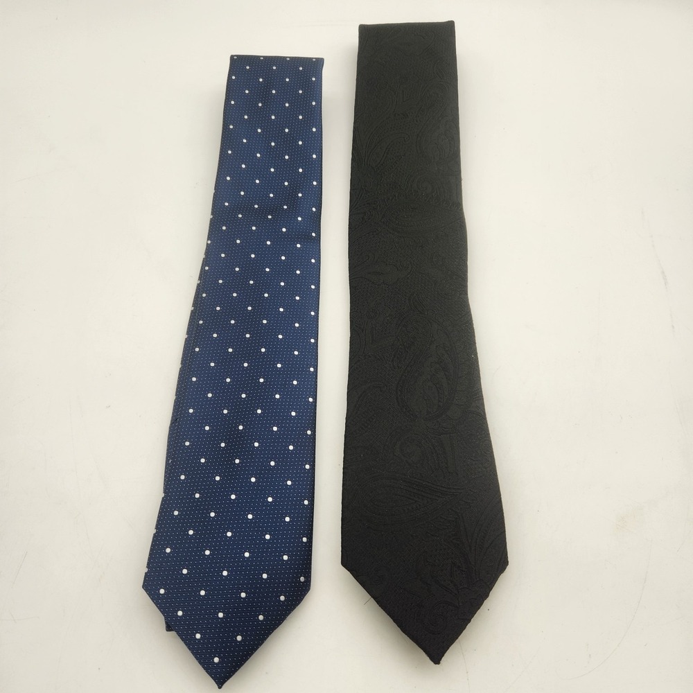 MICHAEL KORS Men's 100% Silk Tie ~ Charcoal Rich Paisley + Blue With White Polka
